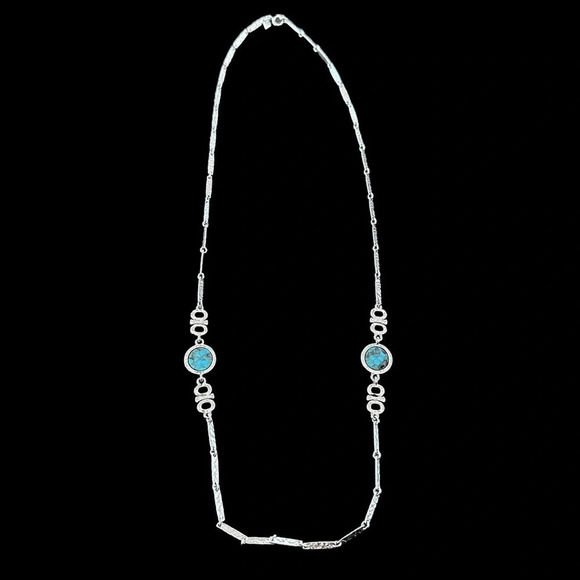 Sarah Coventry Silver Tone Long Necklace Howlite Accents Shiny Boho Hammered 28” - Picture 1 of 4